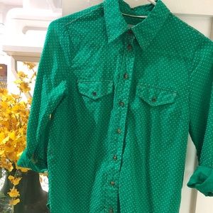 Green, polka-dot Anthropologie shirt